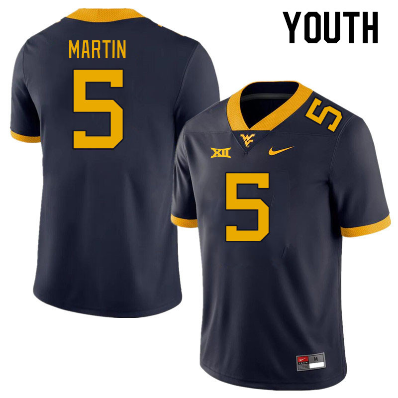 Youth #5 Sean Martin West Virginia Mountaineers College Football Jerseys Stitched Sale-Navy